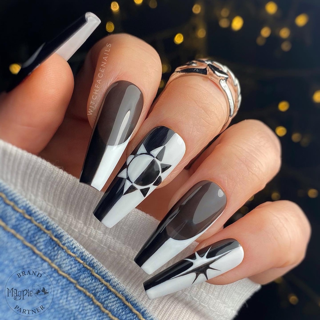 Press on Nails, Monochrome Press Ons, Black Nails, Gothic Nails