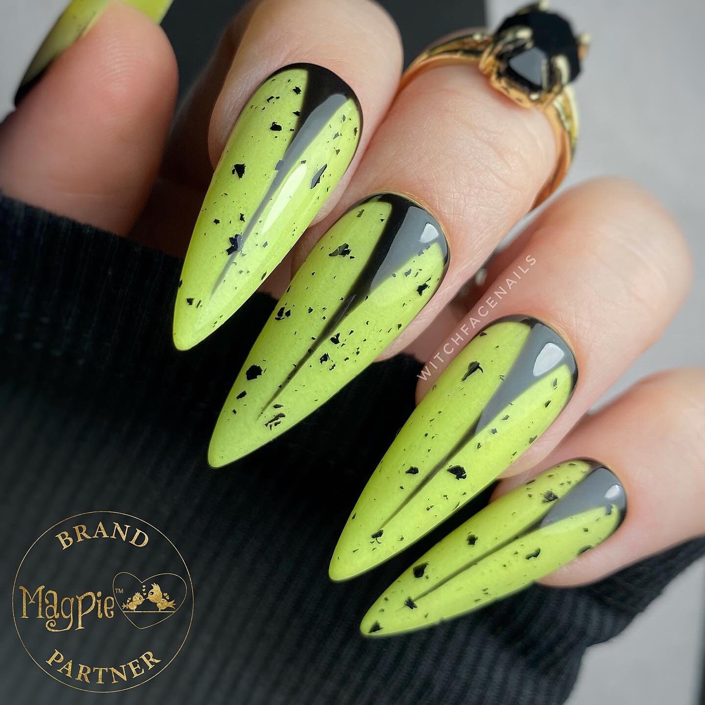 Press on nails, neon pastel yellow, black nails, alt nails, Halloween nails, gothic nails, pastel goth nails, custom nails, festival nails