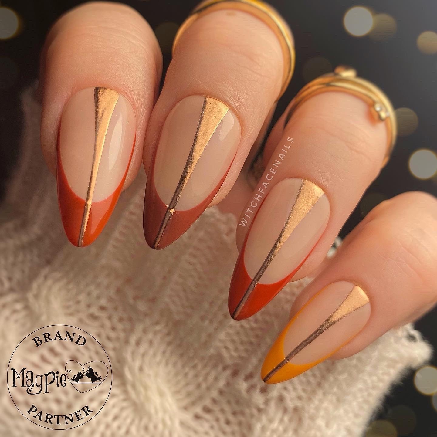Autumn Fall French Tip Bronze Chrome Press on Nails Etsy