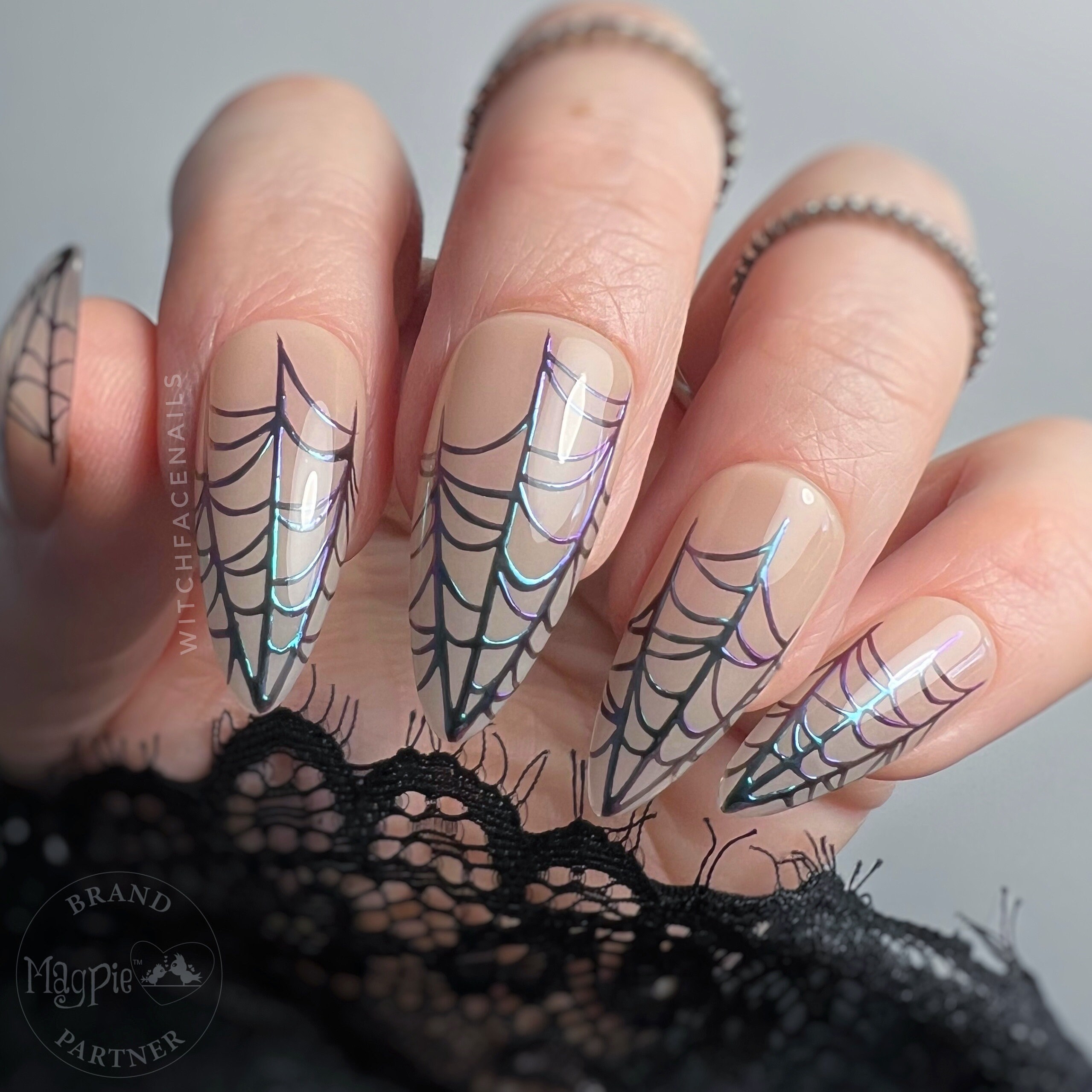 Halloween Cobweb Nails with Chrome Glow