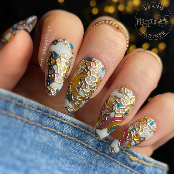 GetUSCart- 24Pcs French Tip Press on Nails Short, Square Shape Fake Nails  Glossy Glue on Nails Full Cover False Nails with Rhinestones Designs Blue  Square Nail Tips Nude Acrylic Nails for Women