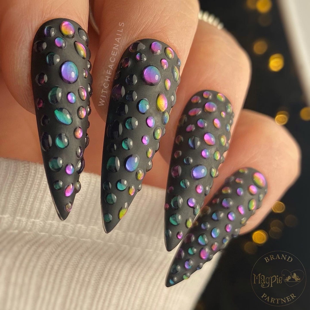 Dark Purple Nails with 3D Crystal Magic