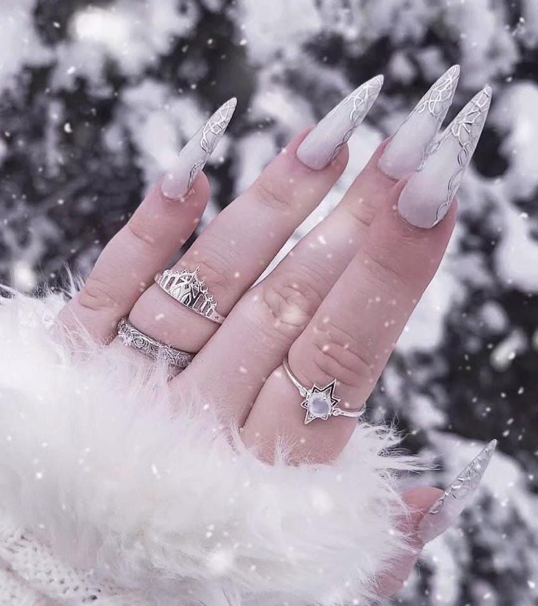 Press on Nails, Milky White, French Tips, Fairycore, Elven Nails