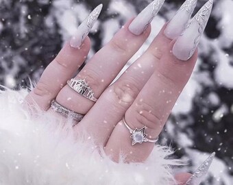 Press on nails, Milky white, French tips, Fairycore, Elven nails, Fae nails, Christmas, Wedding, Cosplay nails, Fairycore press ons, Faerie