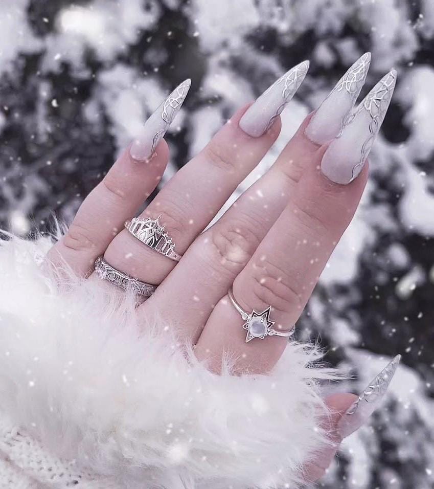 Press on Nails, Milky White, French Tips, Fairycore, Elven Nails