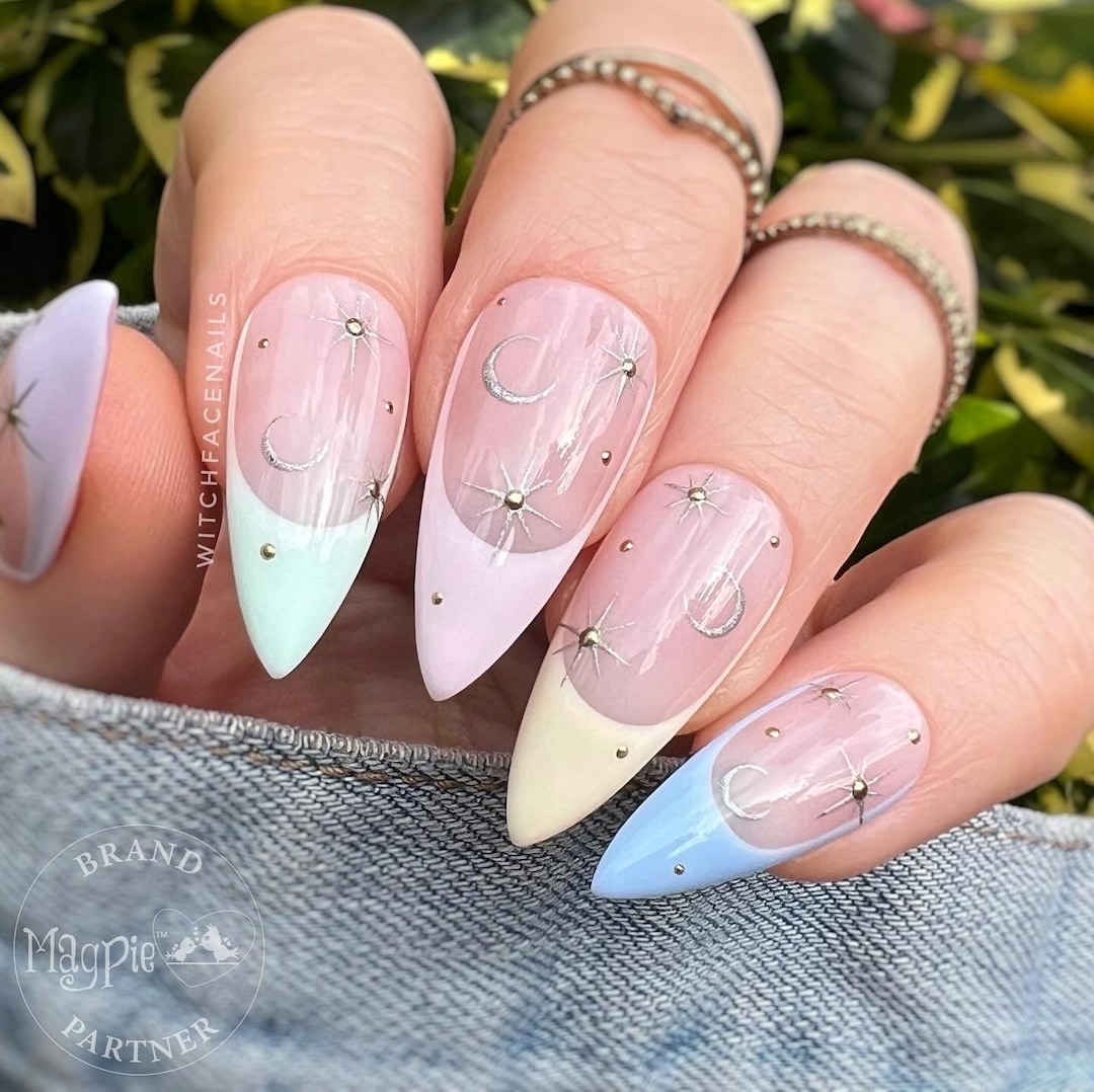 Pastel Sunlit Crystals on White Nails