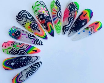 Press on Nails Stained Glass Nails Glass Nails Rainbow - Etsy
