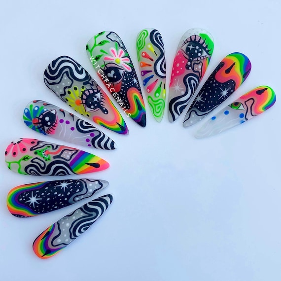 Neon Sign Nails💗 Shop Custom Press on Nails Link in bio 🥰 #fyp #nail