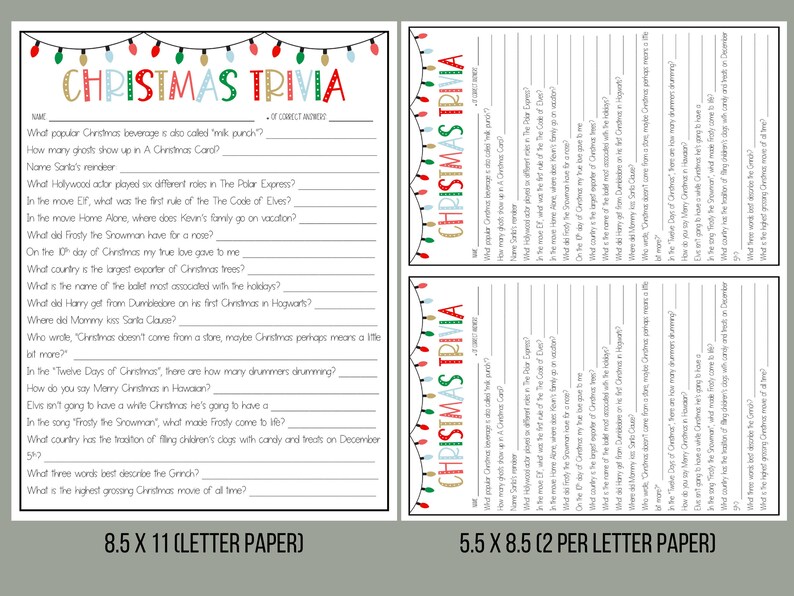 Christmas Trivia Christmas Trivia Printable Games Holiday - Etsy