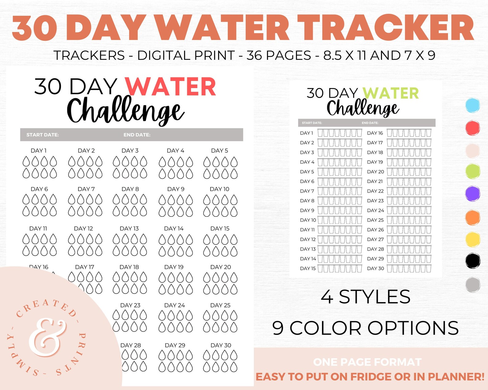 30 DAY WATER Challenge Tracker | Etsy