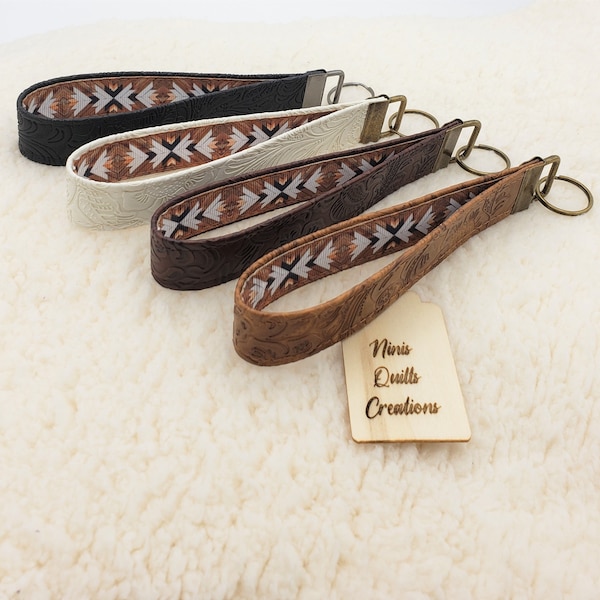 Southwest Arrow, western vegan Faux leather key fobs wristlet, keychain, hands free, easy to find in bag