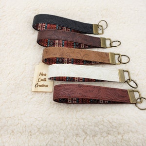 Southwest print, western vegan Faux leather key fobs wristlet, keychain, hands free, easy to find in bag, comfortable