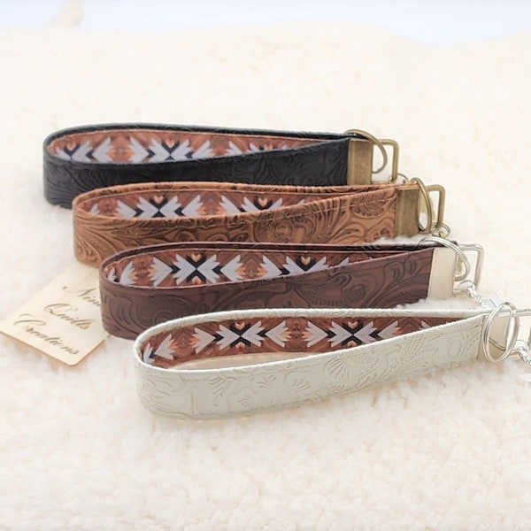 Southwest Arrow Diamond, western vegan Faux leather Arrow charm, key fobs wristlet, keychain, hands free, easy to find in bag