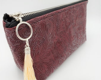 the Kaleigh, western tooled faux leather zipper pouch, makeup bag, art supplies, so many uses