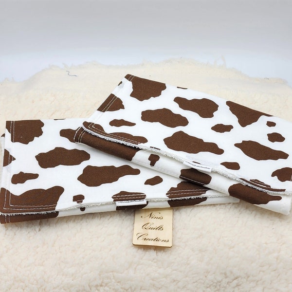 Cowhide brown burp cloths, cotton top with absorbent terry cloth back