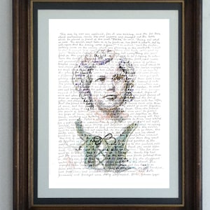 Shirley Temple as Heidi, an illustrated portrait of the famous actress with an excerpt from the famous novel by Johanna Spyri