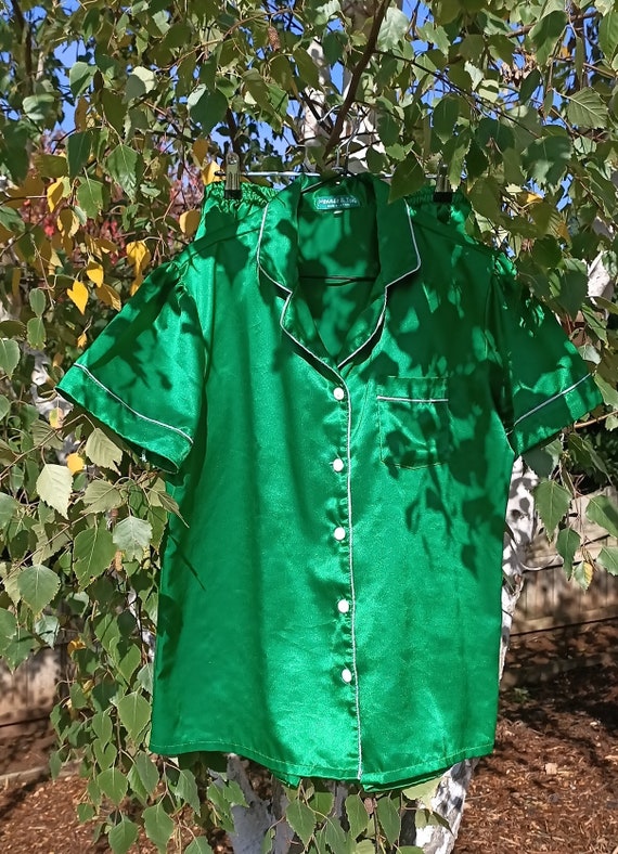 Vintage Emerald Green Satin Pajamas