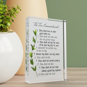 The Ten Commandments Lucite Tabletop Plaque, Religious Bible Home Decor, 10 Commandments Christian Gift, Faith Based Gifts