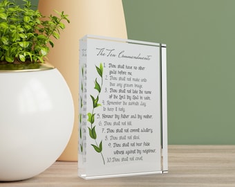 The Ten Commandments Lucite Tabletop Plaque, Religious Bible Home Decor, 10 Commandments Christian Gift, Faith Based Gifts