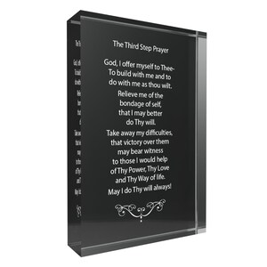 Third Step Prayer Acrylic Plaque, AA 12 Step Recovery Gift, Inspirational Sobriety Gift, Addiction Recovery Decor for Home, 4 x 6 x 1 Inch Black