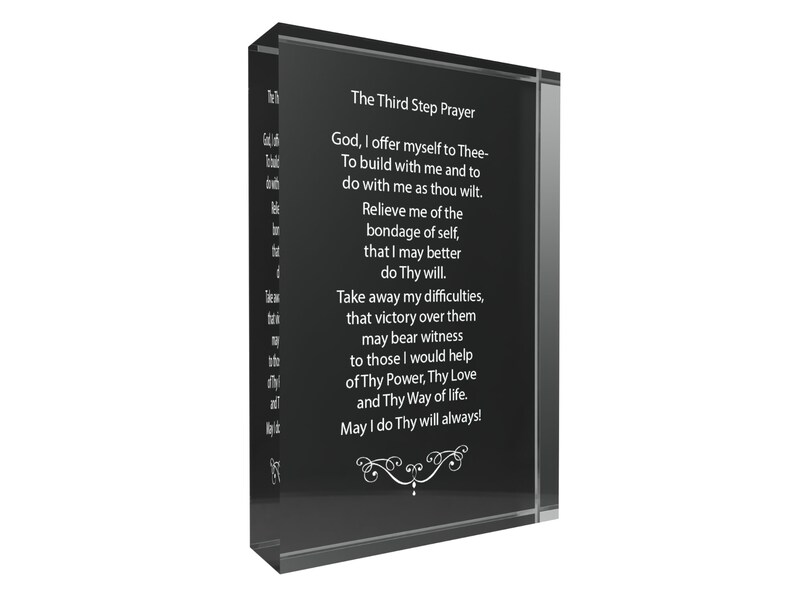 Third Step Prayer Acrylic Plaque, AA 12 Step Recovery Gift, Inspirational Sobriety Gift, Addiction Recovery Decor for Home, 4 x 6 x 1 Inch Black