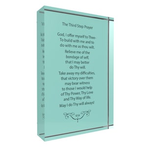 Third Step Prayer Acrylic Plaque, AA 12 Step Recovery Gift, Inspirational Sobriety Gift, Addiction Recovery Decor for Home, 4 x 6 x 1 Inch Seafoam Green