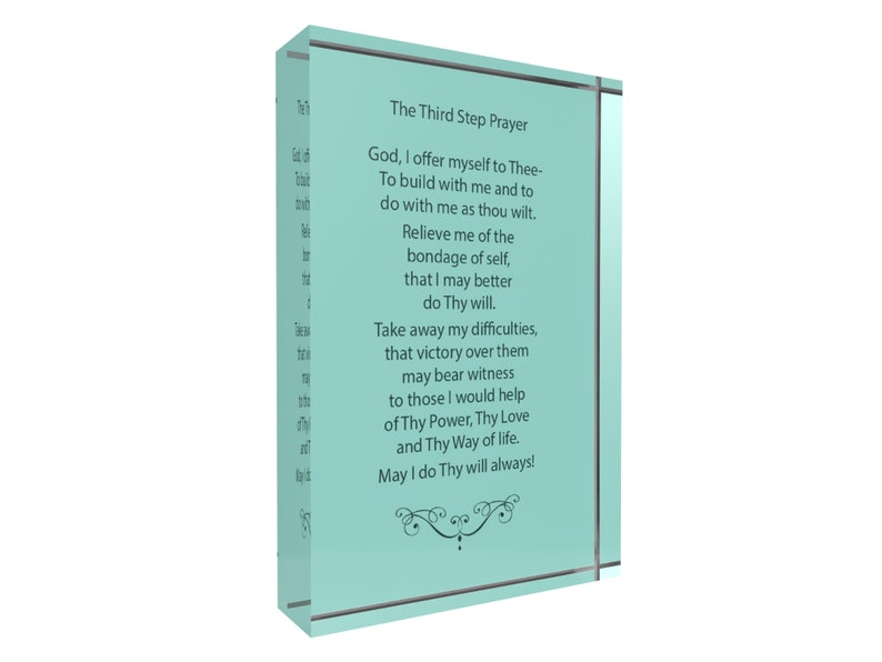 Third Step Prayer Acrylic Plaque, AA 12 Step Recovery Gift, Inspirational Sobriety Gift, Addiction Recovery Decor for Home, 4 x 6 x 1 Inch Seafoam Green