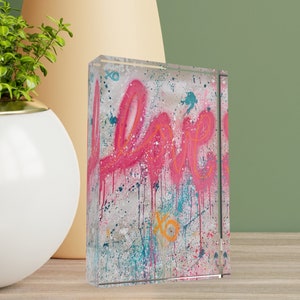 Modern Lucite Art Blocks by Laura Madden, Stylish Abstract Painting Print, Abstract Portraits Home Decor, Tabletop Art Piece on Acrylic