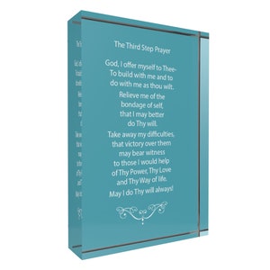 Third Step Prayer Acrylic Plaque, AA 12 Step Recovery Gift, Inspirational Sobriety Gift, Addiction Recovery Decor for Home, 4 x 6 x 1 Inch Teal