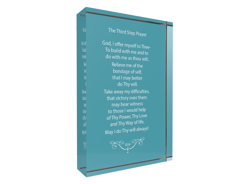 Third Step Prayer Acrylic Plaque, AA 12 Step Recovery Gift, Inspirational Sobriety Gift, Addiction Recovery Decor for Home, 4 x 6 x 1 Inch Teal