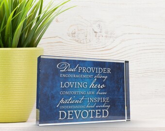 Free-Standing Inspirational Word Art Plaque for Dad, Word Picture for Father, Birthday and Father's Day Gift Ideas for Stepdad, 4x6inch