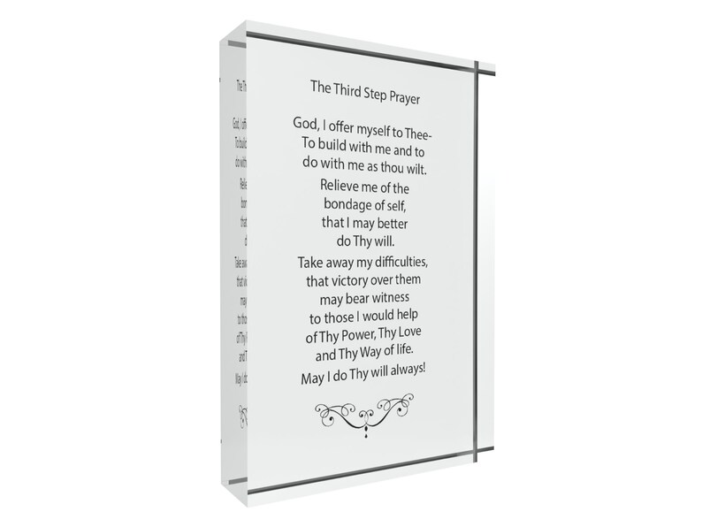 Third Step Prayer Acrylic Plaque, AA 12 Step Recovery Gift, Inspirational Sobriety Gift, Addiction Recovery Decor for Home, 4 x 6 x 1 Inch White