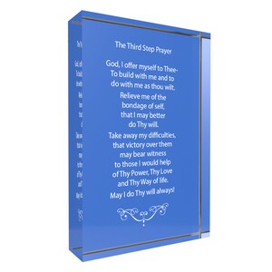 Third Step Prayer Acrylic Plaque, AA 12 Step Recovery Gift, Inspirational Sobriety Gift, Addiction Recovery Decor for Home, 4 x 6 x 1 Inch Blue