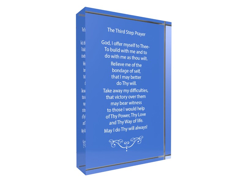 Third Step Prayer Acrylic Plaque, AA 12 Step Recovery Gift, Inspirational Sobriety Gift, Addiction Recovery Decor for Home, 4 x 6 x 1 Inch Blue