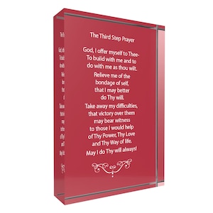 Third Step Prayer Acrylic Plaque, AA 12 Step Recovery Gift, Inspirational Sobriety Gift, Addiction Recovery Decor for Home, 4 x 6 x 1 Inch Red