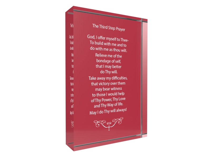 Third Step Prayer Acrylic Plaque, AA 12 Step Recovery Gift, Inspirational Sobriety Gift, Addiction Recovery Decor for Home, 4 x 6 x 1 Inch Red