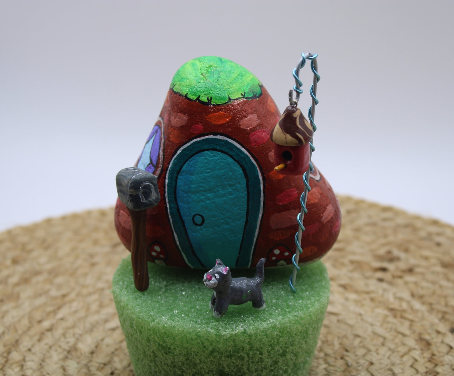 Gomish Fairy Home Kit Hand Painted Rock Clay Bird House Miniature Art