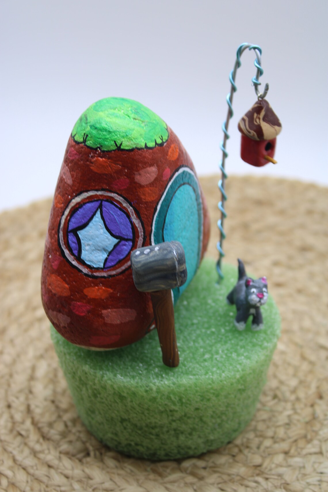 Gomish Fairy Home Kit Hand Painted Rock Clay Bird House Miniature Art