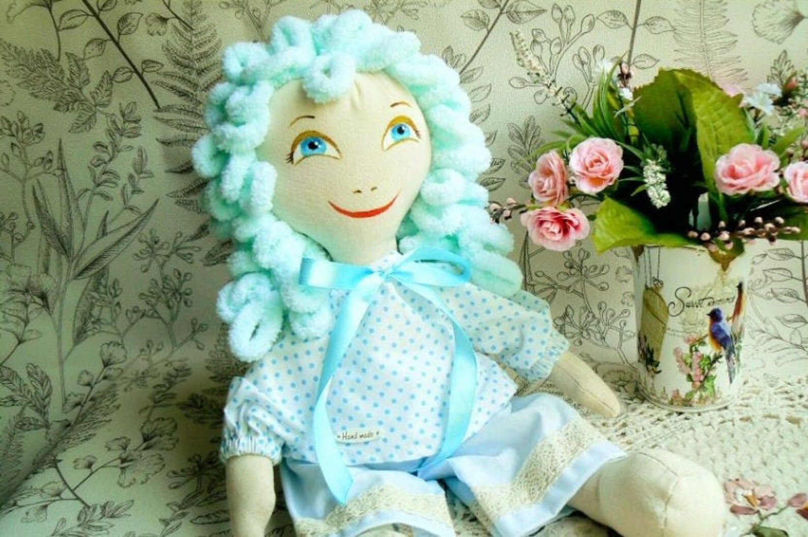 Rag Doll with Blue Hair and Bow - wide 7