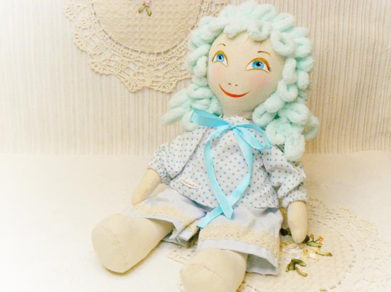Rag Doll with Blue Hair and Bow - wide 3