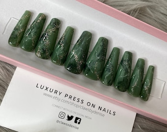 Green Marble Nails Etsy