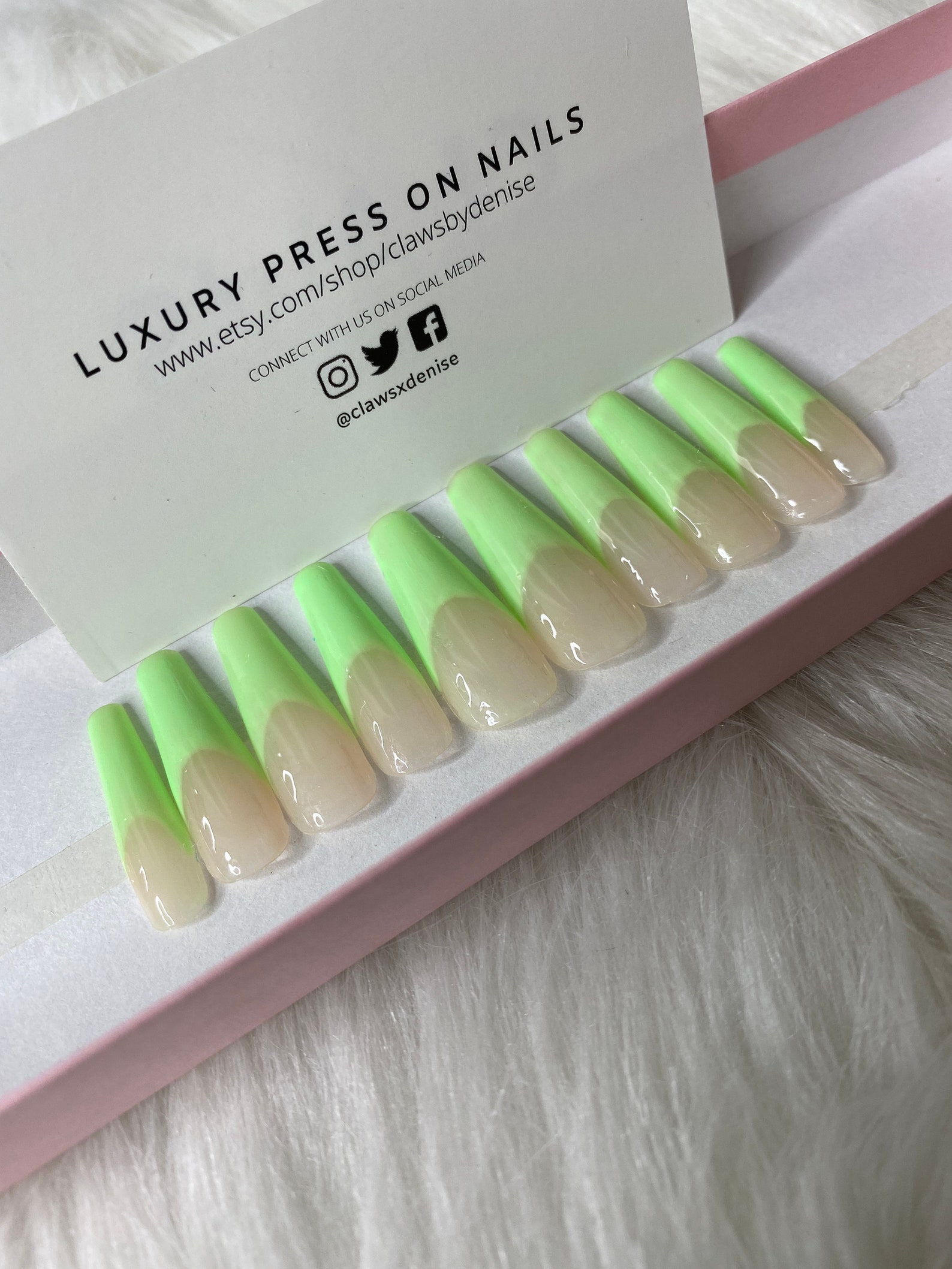 Mint Green French Tip Press On Nails Luxury Press On Nails Etsy