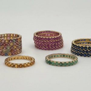 14k Solid Gold Eternity Rings, Natural Gemstones Stackable Band, 14kt Yellow Gold Full Eternity Band, 2.5mm - 2.8mm Infinity Ring