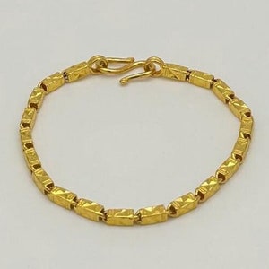 Vintage 24k Solid Gold Bar Bracelet, Genuine 9999 Pure Gold Rectangle Link Chain Bracelet, 9.65 grams, 6.5 Inch, Good Condition