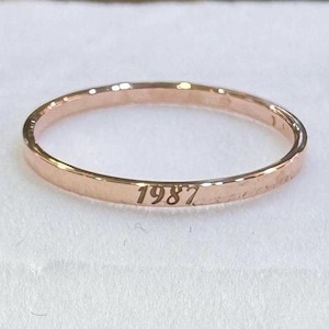 Personalized 14k Thin Band Ring, Engraved 14k Solid Rose Gold Ring, 1.5mm Custom Gold Square Band, Stackable Wedding Band Ring