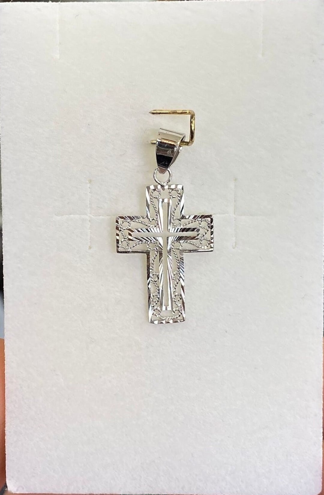 18k Solid White Gold Cross Pendant Diamond Cut Thin Cross Pendant 18k 18k-solid-white-gold-cross-pendant-diamond-cut-thin-cross-pendant-18k