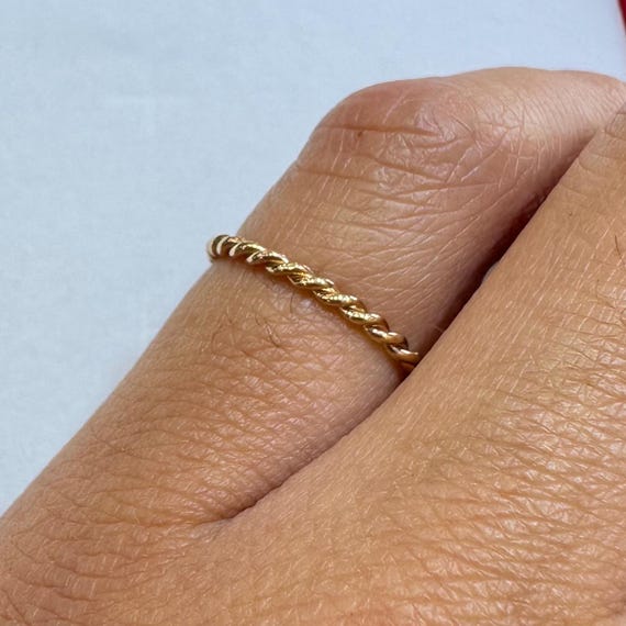 14k Solid Gold Hand Twisted Rope Ring, Twist Rope Wedding