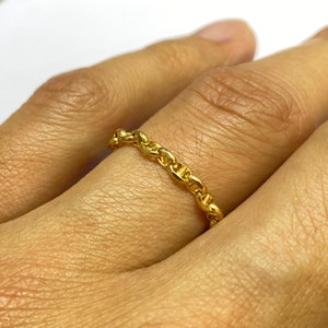 18k Solid Yellow Gold Mariner Chain Link Ring, Unisex 3MM Mariner Anchor Gold Chain Ring , 18k Real Gold Chain Ring Band