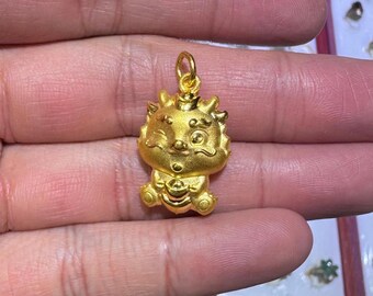9999 純 24k ゴールド 3D ドラゴン 両面ヴィンテージ ペンダント