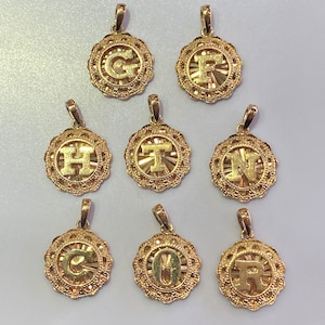 Pingente de letra em ouro amarelo sólido 18k, pingente de moeda inicial em ouro real para mulheres, 2,3 - 2,5 gramas